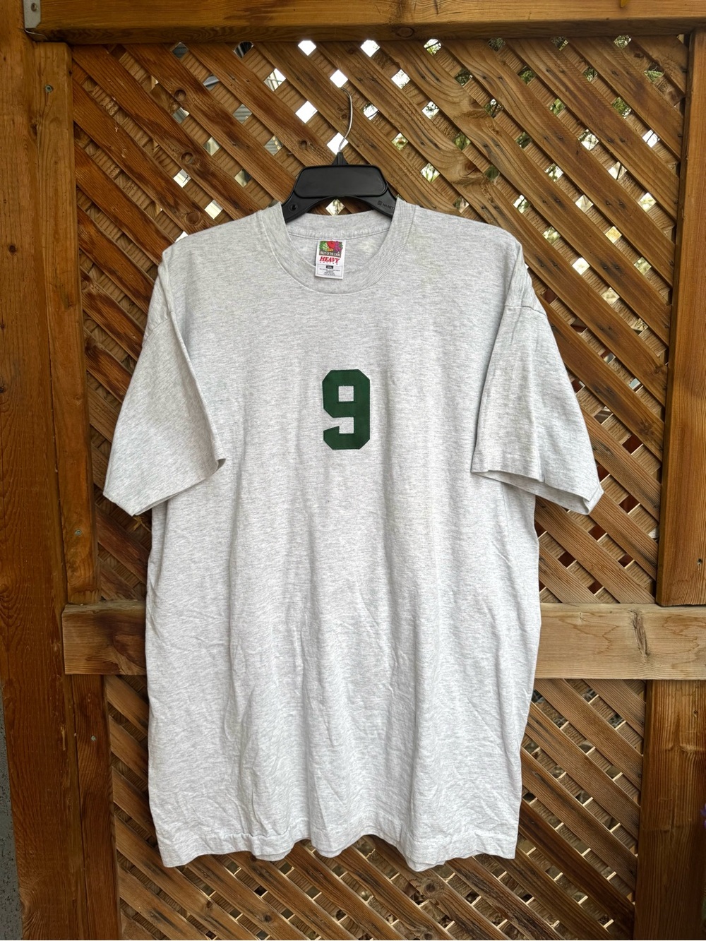 Oversized Light Gray Tee with Green '9' Chest & Back Graphic 💚